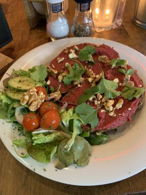 Delicious sandwich with beetroot hummus! at Café Forum in Maastricht