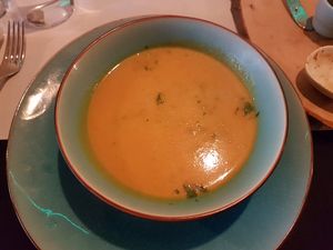 A coconut with...some other vegetable soup. It tasted really good. at Vlaamse Goesting in Gulpen