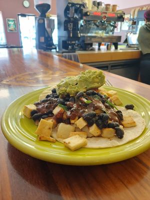 Morita on corn tortillas for the gluten free crowd. Spicy, smoky, little sweet Chile negra❤️🔥🌶🌄❤️ at Love Muffin Cafe in Moab