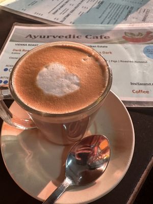Coffee with soy milk and jaggery   at Ayurveda Caffe in Rishikesh