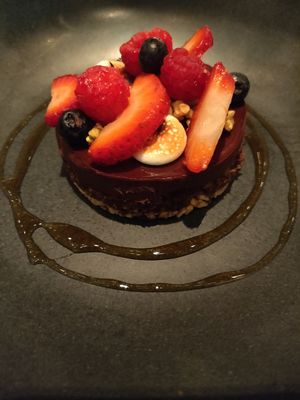 Chocolate and almond tart 💖 at Glass Brasserie in Sydney