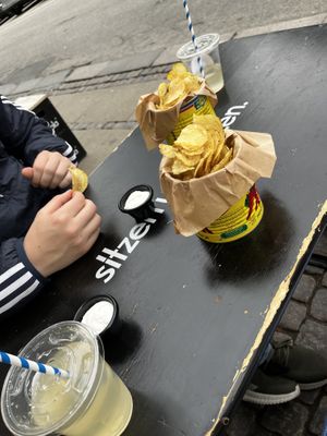 combo offer - pizza plus chips, dip and lemonade  at POW - The Vegan Pizzeria in Copenhagen