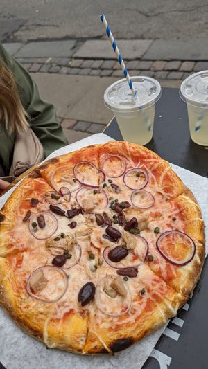 Pizza El Professor and Homemade Lemonade at POW - The Vegan Pizzeria in Copenhagen