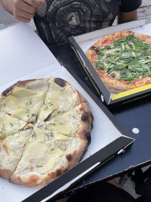 Pizza Nairobi (left) and Helsinki.   at POW - The Vegan Pizzeria in Copenhagen