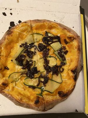 Pizza with zucchini  at POW - The Vegan Pizzeria in Copenhagen