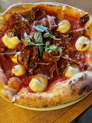 Vegan pepperoni pizza  at Double Zero in Venice