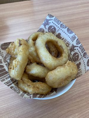 Beer battered onion rings  at Captain's Table in Findhorn