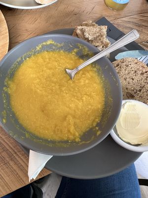 Soup of the day. Sweetcorn, carrot & turmeric   at Captain's Table in Findhorn
