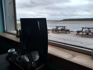 View of bay from inside at Captain's Table in Findhorn