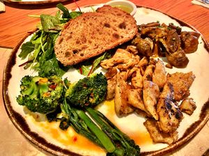 Market food plate with Vegan “no chicken “ !  at Margarito in Bilbao