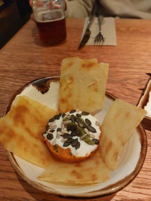 Calabaza asada con salvia, burrata y pesto at Margarito in Bilbao