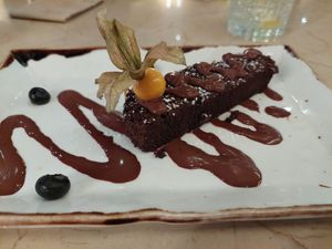 Dessert / Vegan brownie at Margarito in Bilbao