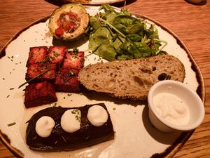 Marinated tofu, grilled avocado, aubergine  at Margarito in Bilbao