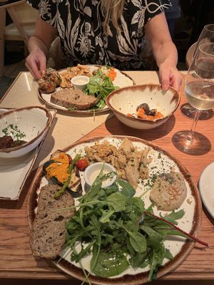 Market food - no chicken, babaganoush, veg in romeso sauce  at Margarito in Bilbao