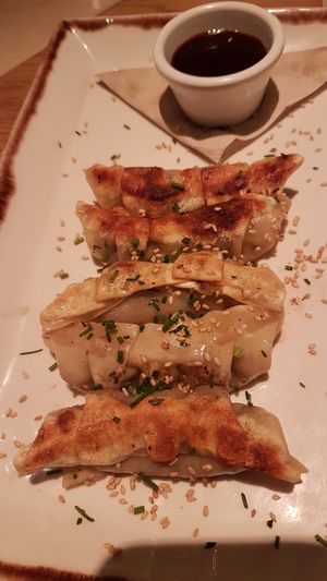 Vegan gyōzas, amazing flavor profile! at Margarito in Bilbao