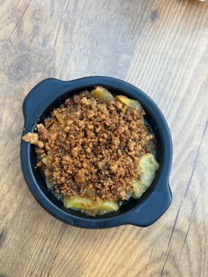 The vegan dessert. Tasted good, not incredible since I believe there was a vanilla sauce supposed to go with it and it probably was not vegan... So they said it would be there buuuut it wasn't 🥲 at La Cantine in Honfleur