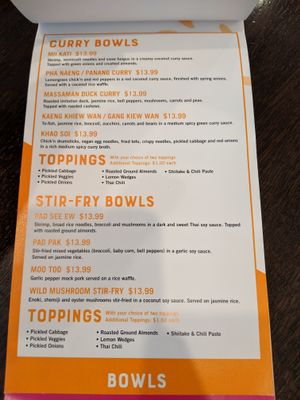 menu at YAY! THAI in Saskatoon