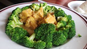 Tofu Rama: Tofu with peanut sauce and broccoli at Twisted Noodles in Durham