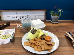 Breakfast burrito and Blue lemonade at Protein Plants Cafe in Orange