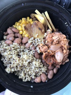 Custom Bowl with Jackfruit, Quinoa, Pinto Beans, Corn, & Pineapple  at Protein Plants Cafe in Orange