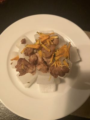 semi raw onion with soy meat  at Kashiwaya Ryokan in Gunma