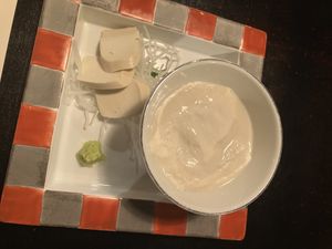 tofu skin and sashimi  at Kashiwaya Ryokan in Gunma