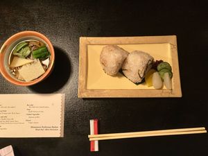 rice balls and soba  at Kashiwaya Ryokan in Gunma