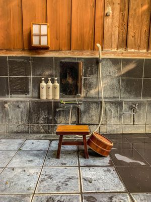 Outside onsen shower  at Kashiwaya Ryokan in Gunma