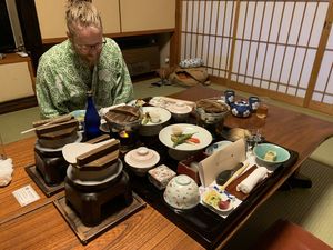 Feast in our room  at Kashiwaya Ryokan in Gunma