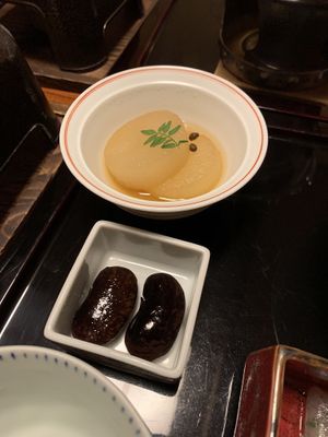 Marinated beans and stewed radish  at Kashiwaya Ryokan in Gunma