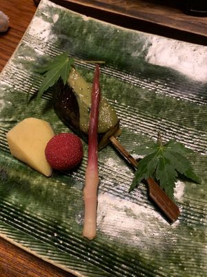 Grilled skewered aubergine  at Kashiwaya Ryokan in Gunma