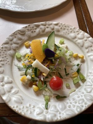 Lunch salad with my meal order (vegan) with a tasty sesame dressing  at Hoccori Cafe in Tokyo