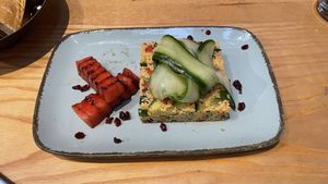 Tabouleh with grilled watermelon at apex in Gottingen