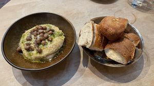 Hummus and bread  at apex in Gottingen