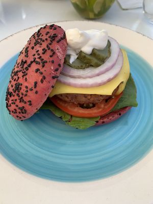 Vegan beyond meat burger at Roof Burger Lab in Rhodes