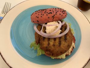 Vegan burger at Roof Burger Lab in Rhodes