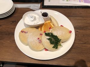 Pancakes with whipped cream and maple syrup 🍁   at Healthy Kitchen 910 in Yokohama
