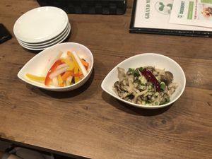 Pickles and sautéed mushrooms 🍄   at Healthy Kitchen 910 in Yokohama