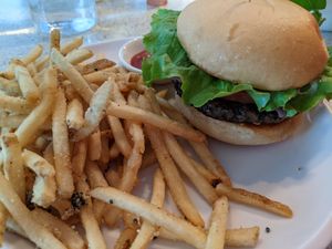 Burger and fries at Frankie We Salute You! in Kelowna