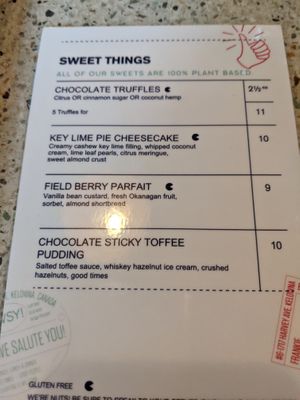 Another dessert menu (it changes) at Frankie We Salute You! in Kelowna