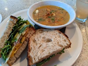 Winter Squash Sandwich and Vegetable Pot Pie Style Soup at Frankie We Salute You! in Kelowna