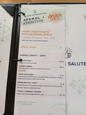 Happy Hour menu at Frankie We Salute You! in Kelowna