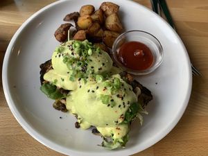 Grilled Avocado Benny   at Frankie We Salute You! in Kelowna