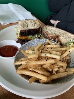 Sandwich and fries  at Frankie We Salute You! in Kelowna