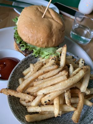 Cheese burger and fries  at Frankie We Salute You! in Kelowna