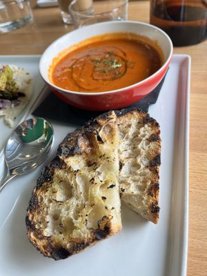 Market soup; today was tomato, roasted red pepper and zucchini    at Frankie We Salute You! in Kelowna