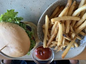 Burger and fries   at Frankie We Salute You! in Kelowna