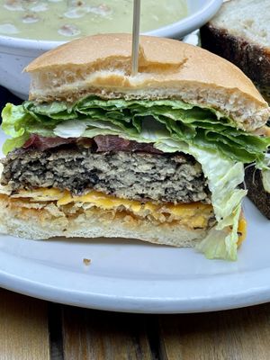 Frankie cheeseburger- great burger and good  Vegan cheese   at Frankie We Salute You! in Kelowna