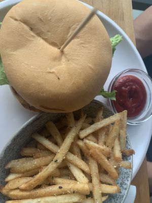 Burger and fries  at Frankie We Salute You! in Kelowna