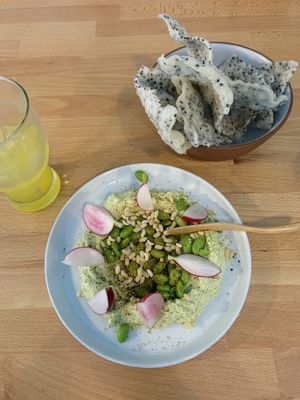 Edamame Hummus with Black Sesame Crackers at Frankie We Salute You! in Kelowna